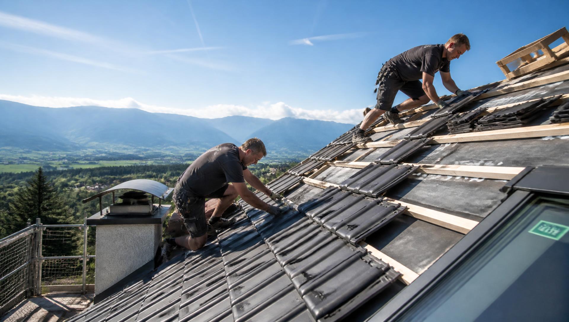 Dachdecker und Spengler bei professionellen Dacharbeiten